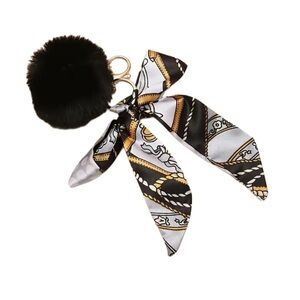 Faux Fur Pom Pom Bag Charm or Keychain w/ Scarf Bow
